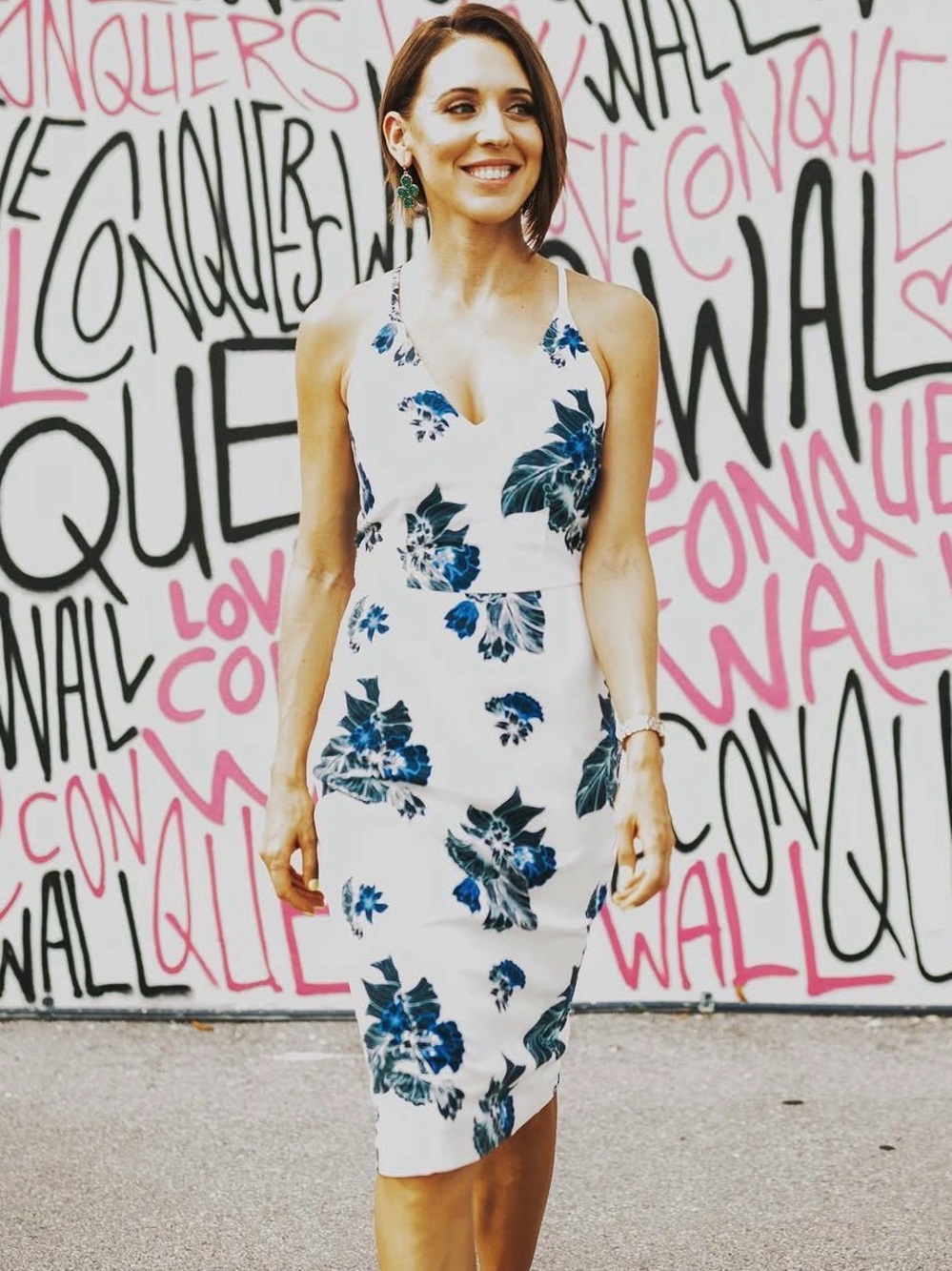 H&M White Midi Dress with Blue Floral Print